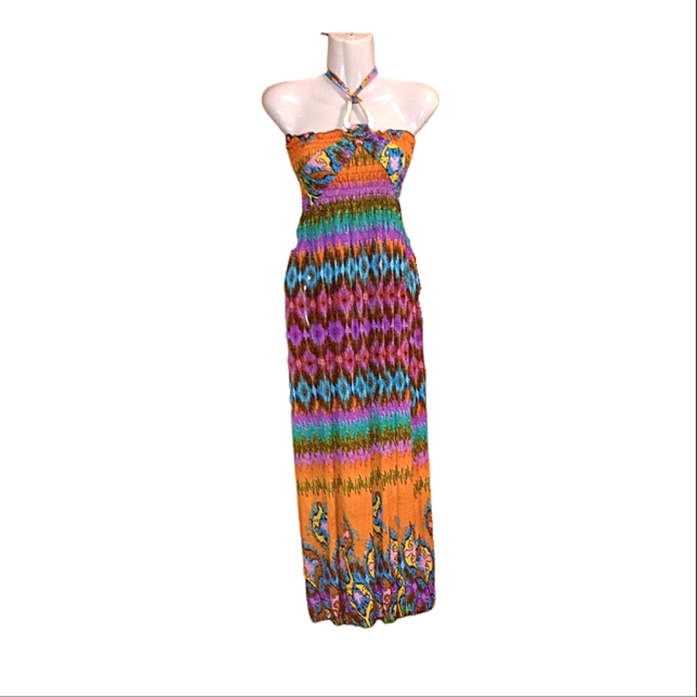 Vibrant Multicolor Halter Maxi Dress